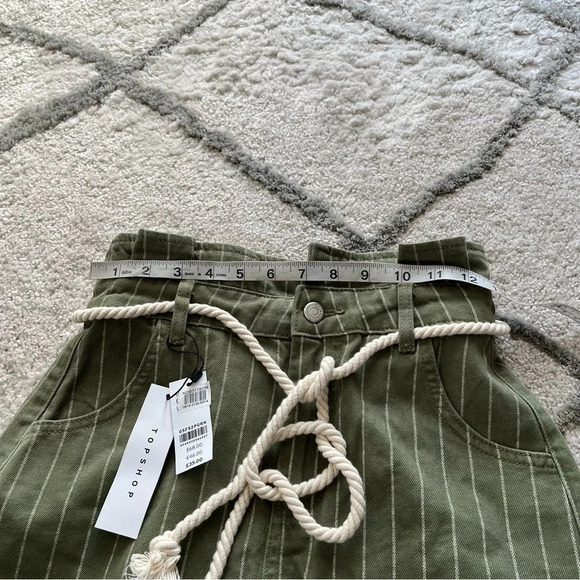 Topshop Green Stripe Paperbag High Waist Shorts high rise 4 new - Picture 10 of 13
